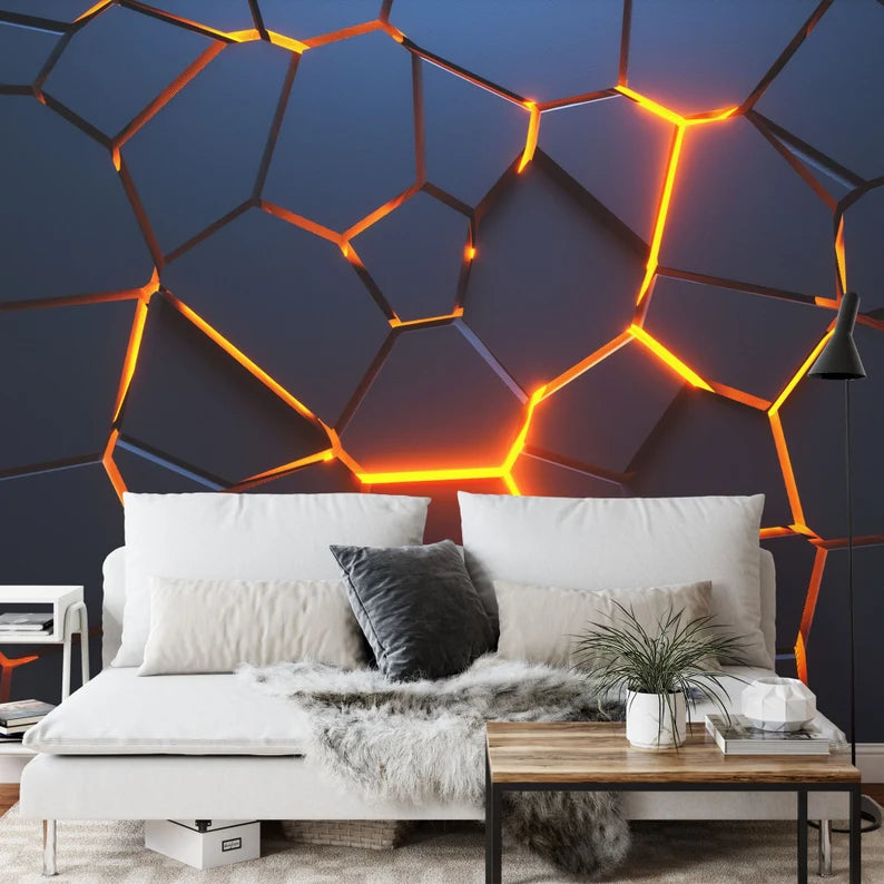 3D Geometric Wallpaper Mural, Abstract Power Burst