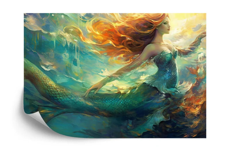 Mythical Mermaid Art Print, Gift  Wallpaper Decal