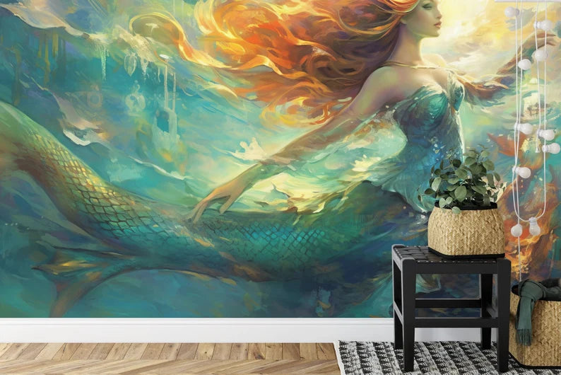 Mythical Mermaid Art Print, Gift  Wallpaper Decal