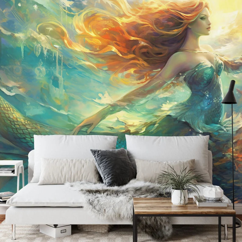 Mythical Mermaid Art Print, Gift  Wallpaper Decal