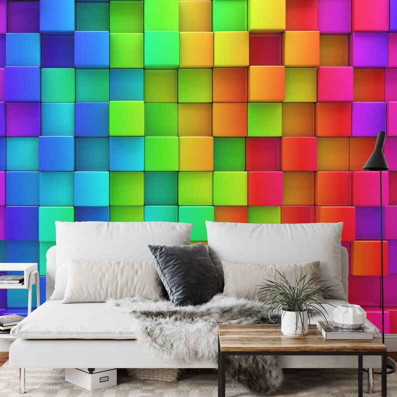 3D Rainbow Blocks Wallpaper Mural