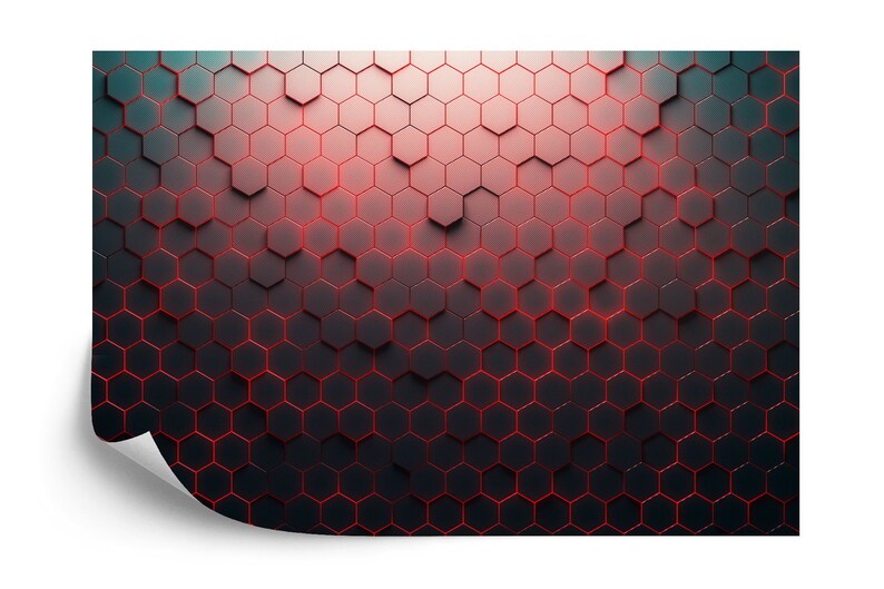 Red and Black Honeycomb Geometric Wall Mural