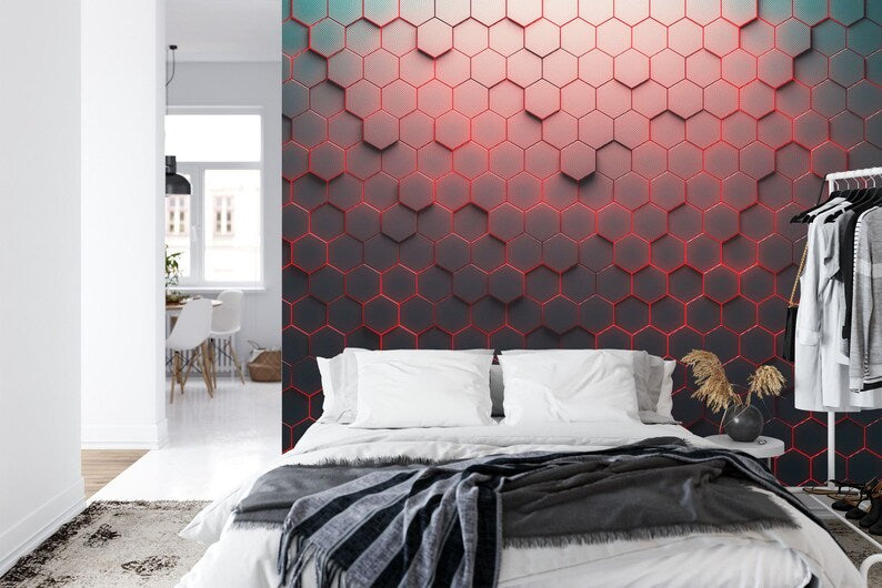 Red and Black Honeycomb Geometric Wall Mural