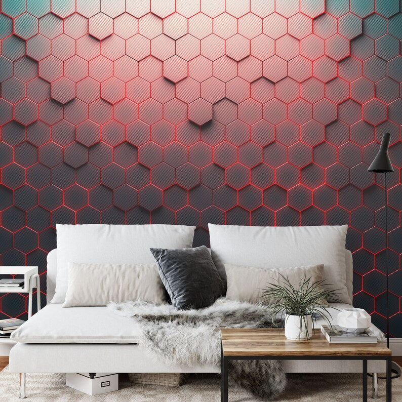 Red and Black Honeycomb Geometric Wall Mural