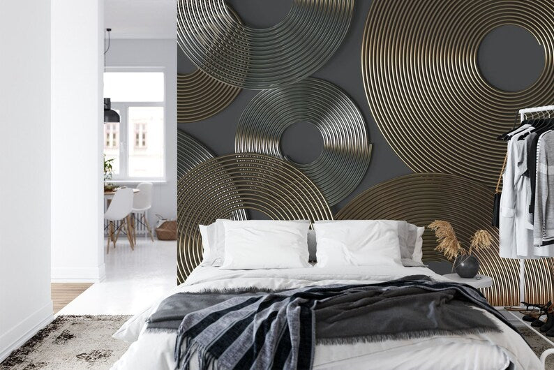 Golden Silver Spirals Wall Mural, 3D Rendering Art