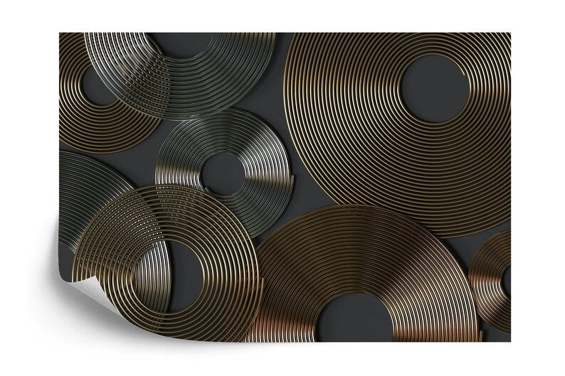 Golden Silver Spirals Wall Mural, 3D Rendering Art