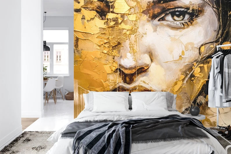 Woman Portrait Wallpaper Mural, Abstract Acrylic Synthography