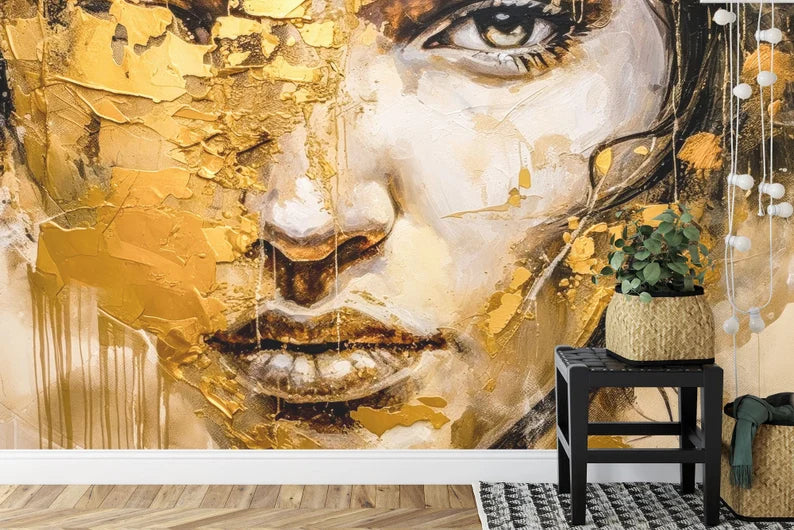 Woman Portrait Wallpaper Mural, Abstract Acrylic Synthography