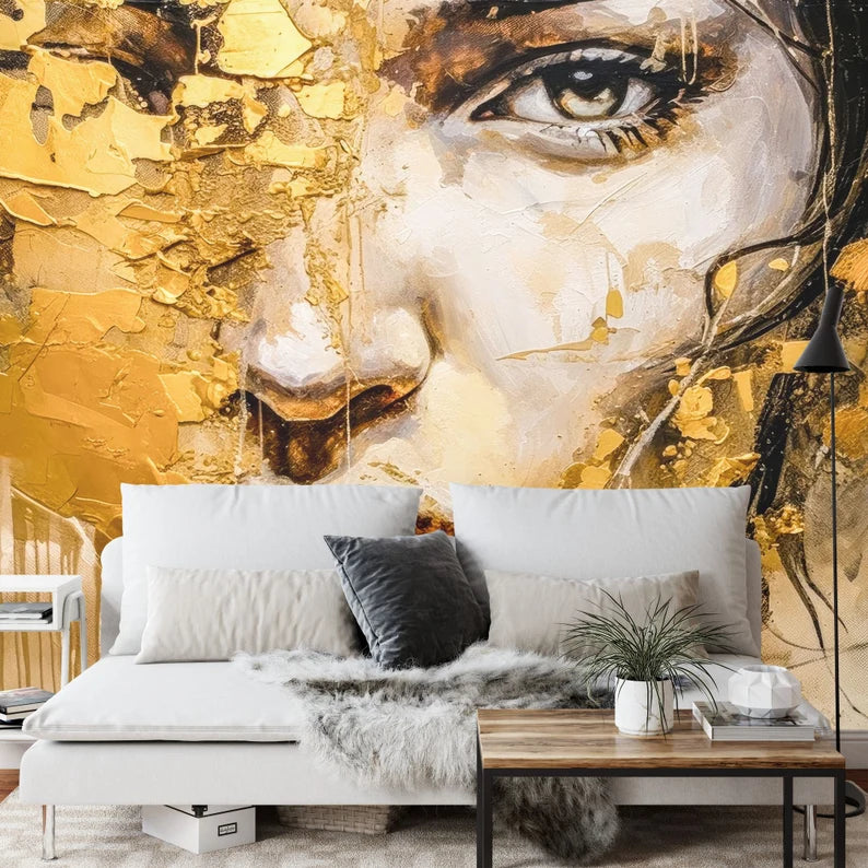 Woman Portrait Wallpaper Mural, Abstract Acrylic Synthography