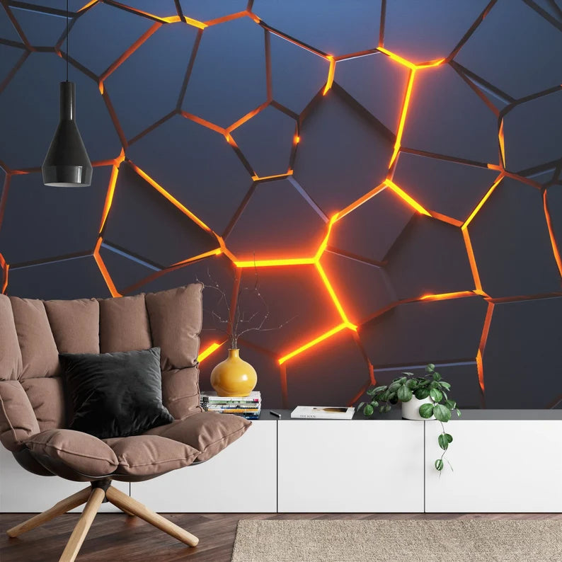 3D Geometric Wallpaper Mural, Abstract Power Burst