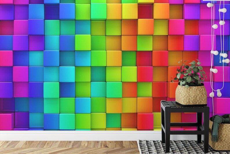 3D Rainbow Blocks Wallpaper Mural