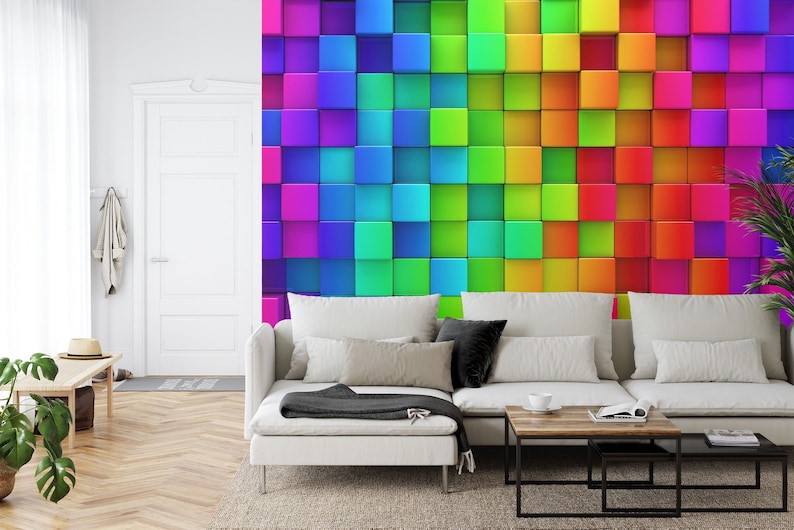 3D Rainbow Blocks Wallpaper Mural