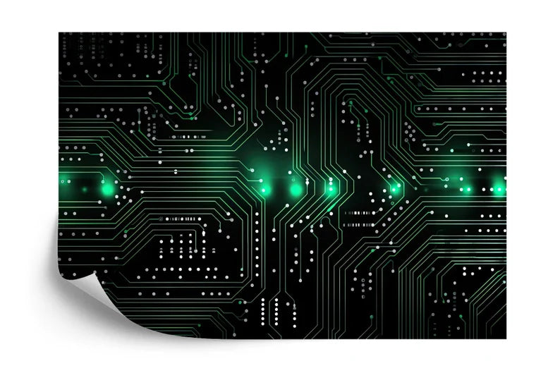 Green Circuit Board Wallpaper Mural, Generative AI Art Print