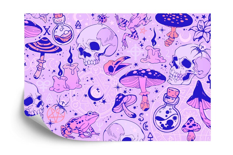 Alchemy Witchcraft Wallpaper, Magical Skulls, Mushrooms