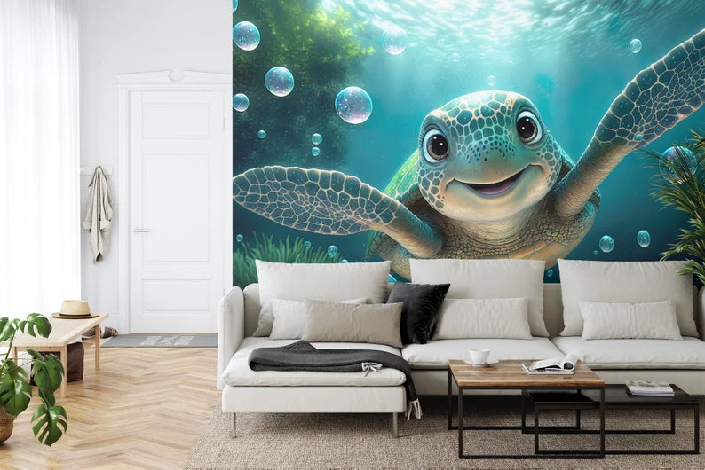 Smiling Turtle Kids Room Wallpaper Mural