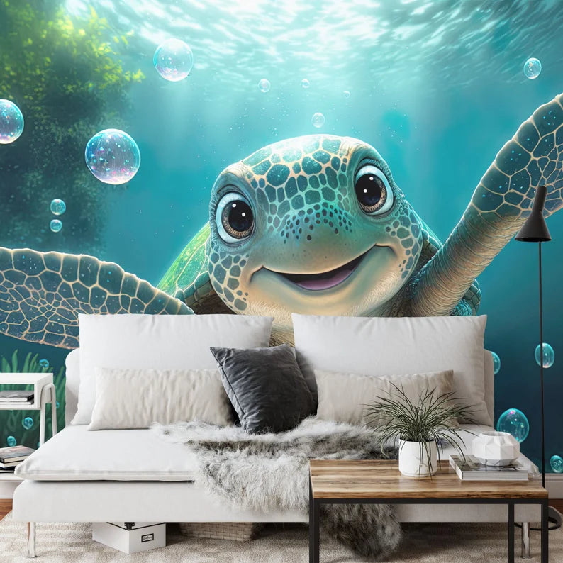 Smiling Turtle Kids Room Wallpaper Mural