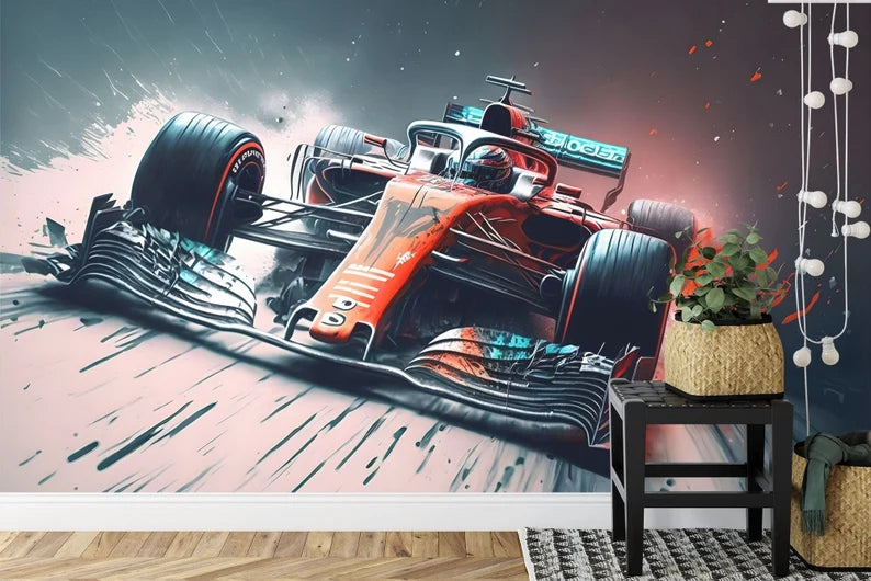 Formula 1 Racing Car Wallpaper Mural, Abstract AI Art