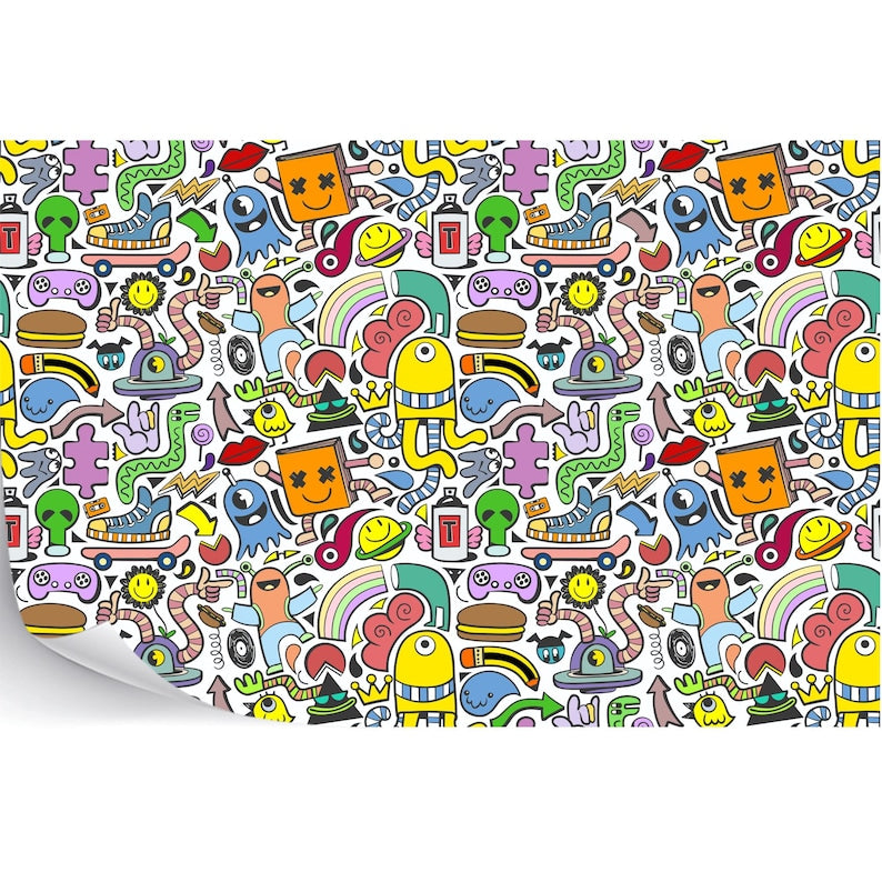 Modern Doodle Mural | Multicolored Kids Room Wallpaper
