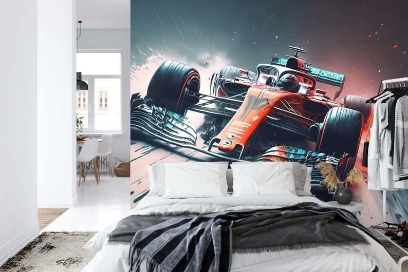 Formula 1 Racing Car Wallpaper Mural, Abstract AI Art