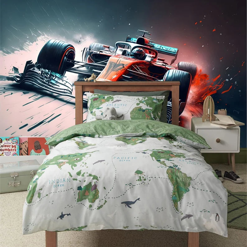 Formula 1 Racing Car Wallpaper Mural, Abstract AI Art