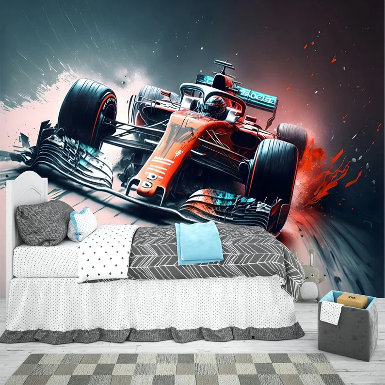 Formula 1 Racing Car Wallpaper Mural, Abstract AI Art