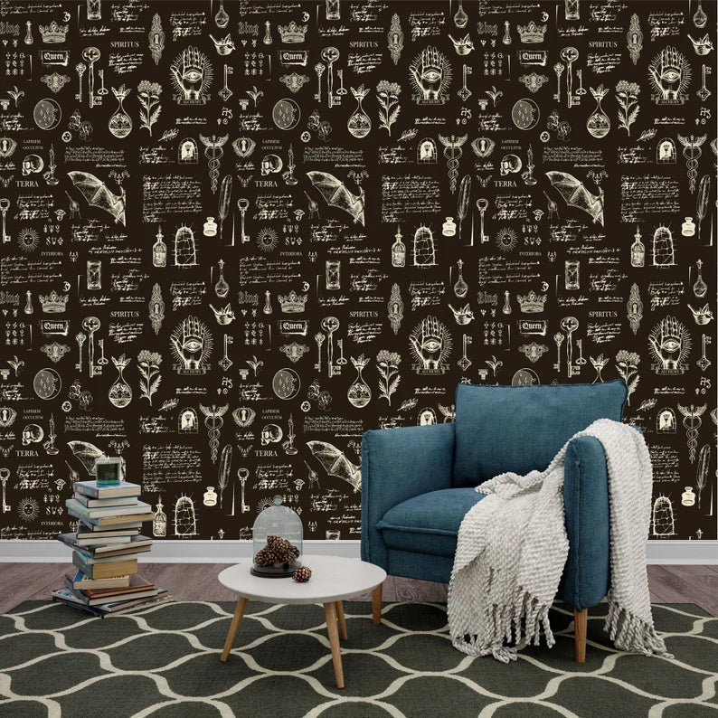 Esoteric Alchemy Wallpaper | Vintage Gothic Art Print