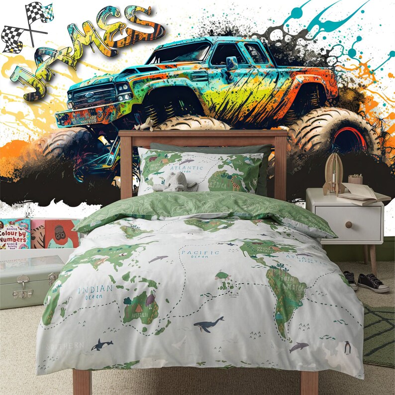 Monster Truck Watercolor Wall Decal, Gaming Room Decor