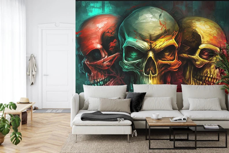 Skull Graffiti Wallpaper, Abstract Street Art Mural