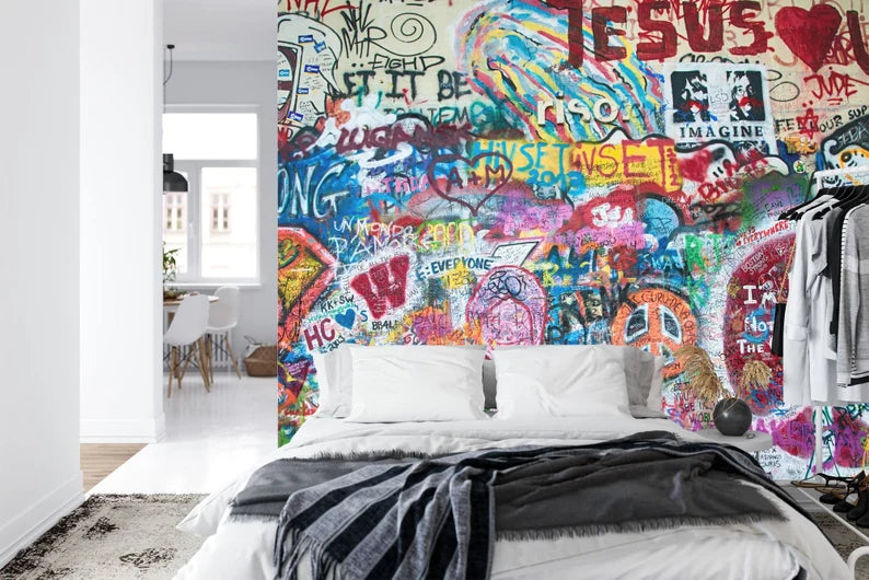 John Lennon Graffiti Wall Mural, Colorful Street Art