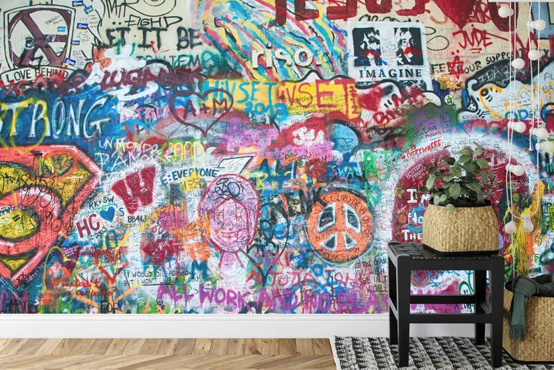 John Lennon Graffiti Wall Mural, Colorful Street Art