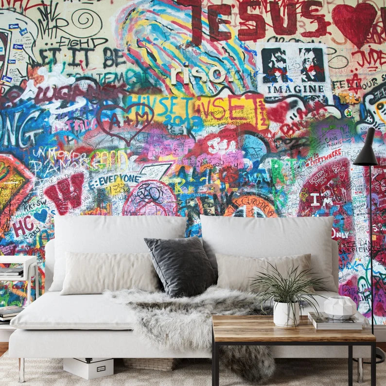 John Lennon Graffiti Wall Mural, Colorful Street Art