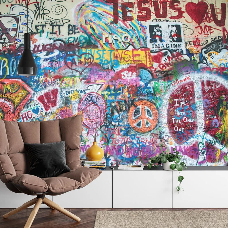 John Lennon Graffiti Wall Mural, Colorful Street Art