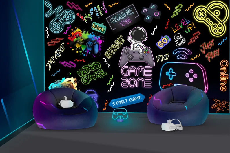 Gaming Room Wallpaper Mural, Neon Gamepad Design