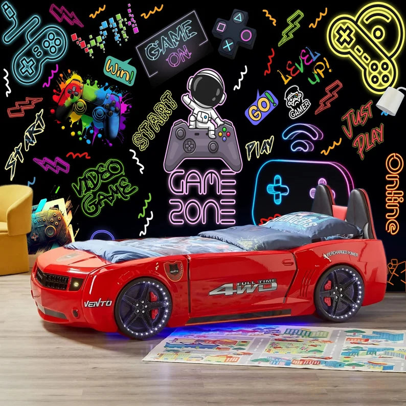 Gaming Room Wallpaper Mural, Neon Gamepad Design