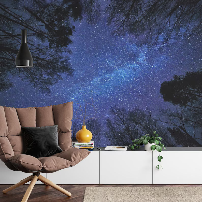 Night Sky Milky Way Forest Wallpaper Mural