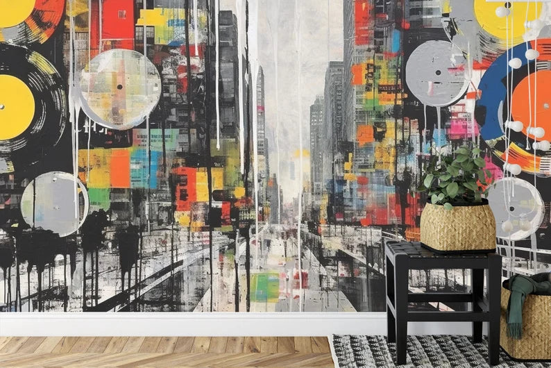 Grunge Vinyl Records Pop Art Wall Mural Art Print