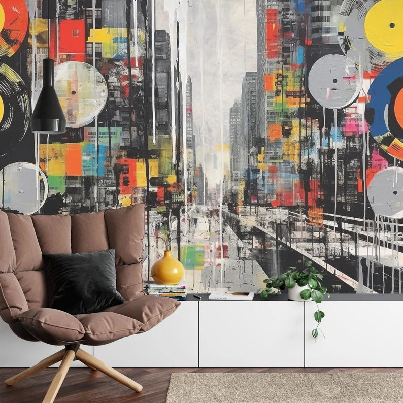 Grunge Vinyl Records Pop Art Wall Mural Art Print