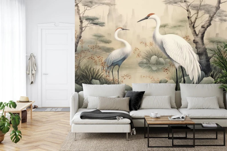 Heron Pond Mural, Painted Wallpaper Art print