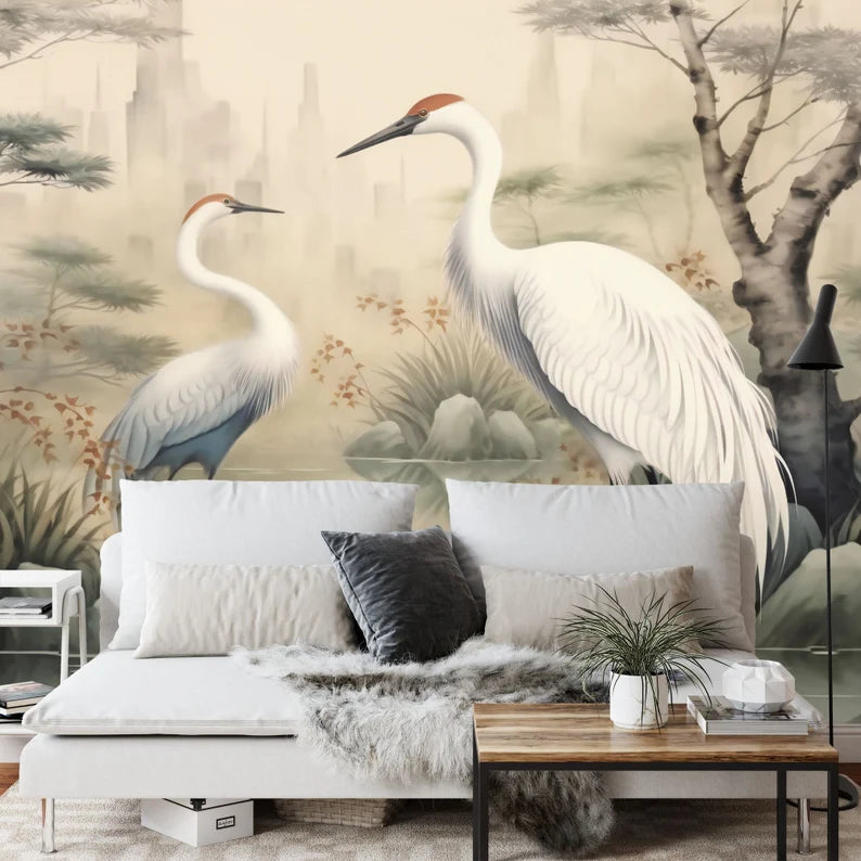 Heron Pond Mural, Painted Wallpaper Art print