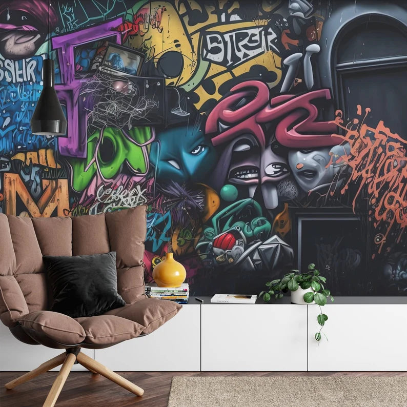 Graffiti Street Art Wallpaper Mural, Abstract Pop Art