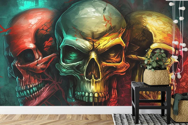 Skull Graffiti Wallpaper, Abstract Street Art Mural