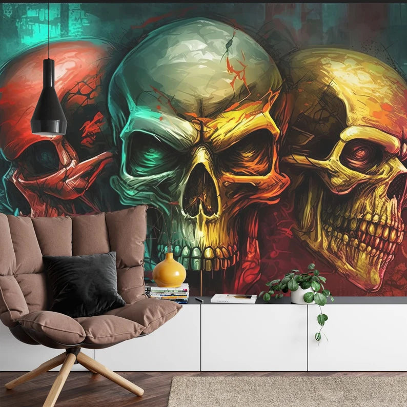 Skull Graffiti Wallpaper, Abstract Street Art Mural