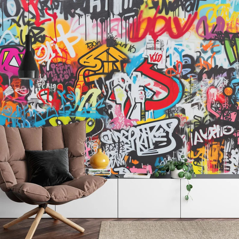 Graffiti Street Wallpaper Mural, Urban Abstract Art