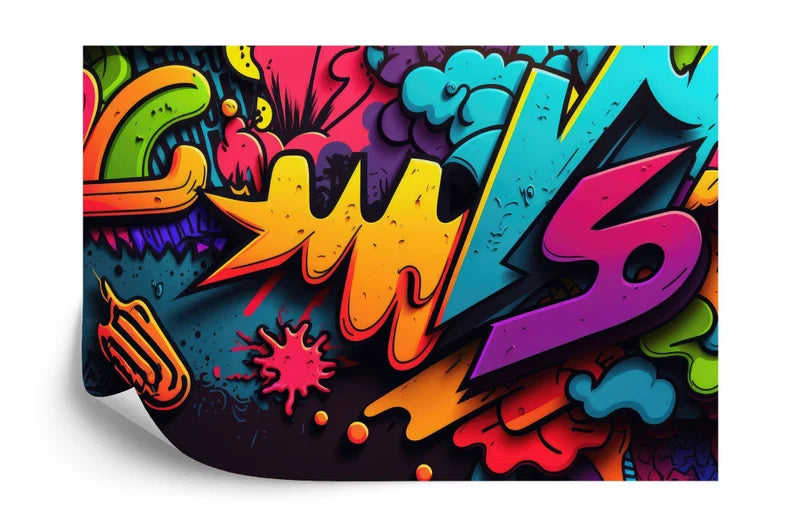 3D Neon Graffiti Wall Mural, Abstract Art Print