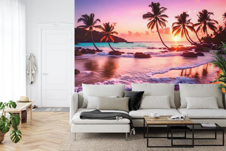 Tropical Sunset Beach Wallpaper Mural