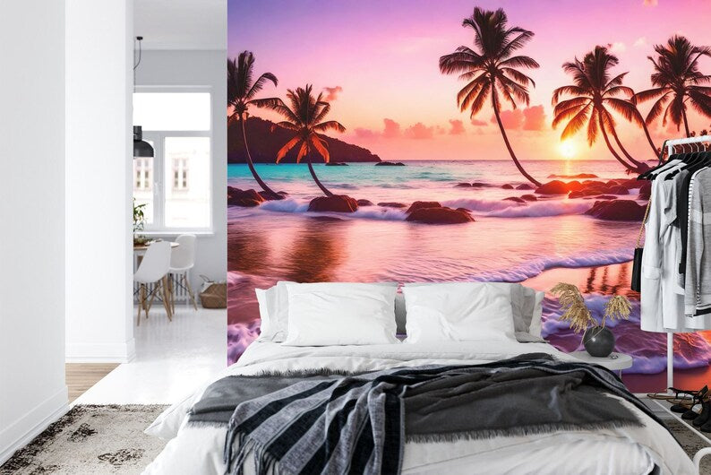 Tropical Sunset Beach Wallpaper Mural