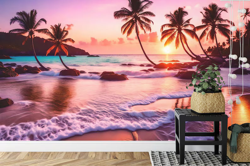 Tropical Sunset Beach Wallpaper Mural