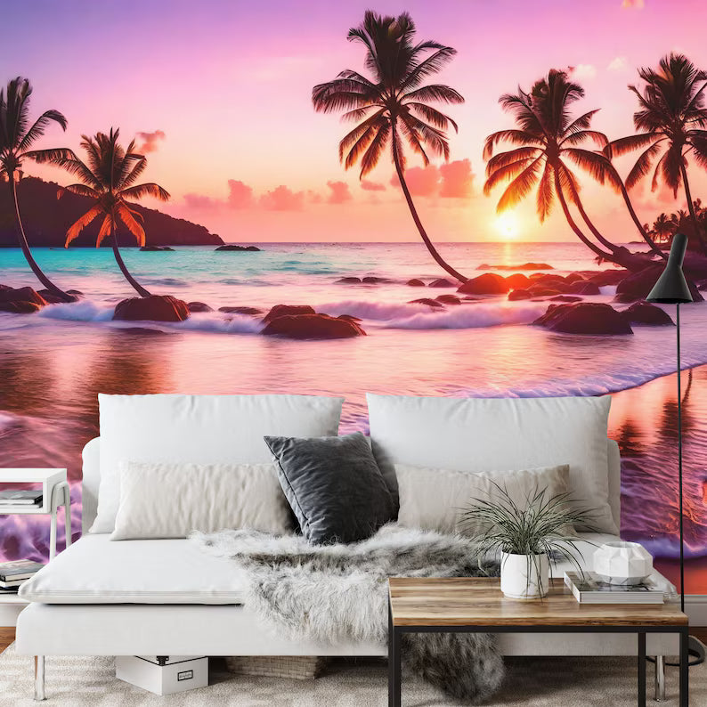Tropical Sunset Beach Wallpaper Mural