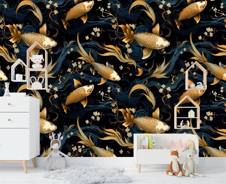 Golden Koi Fish Wallpaper Mural Art Print