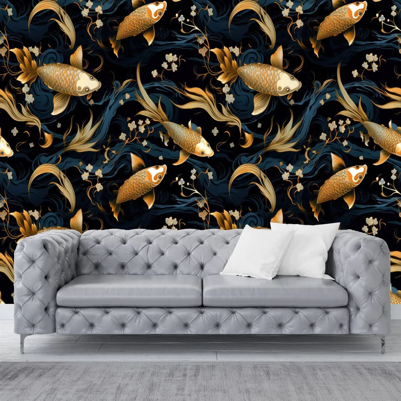 Golden Koi Fish Wallpaper Mural Art Print